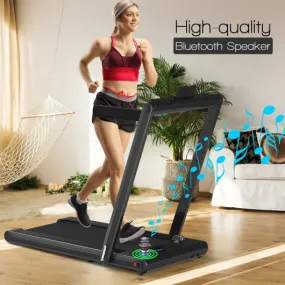 2-in-1 Folding Treadmill 2.25HP Jogging Machine with Dual LED Display-Black