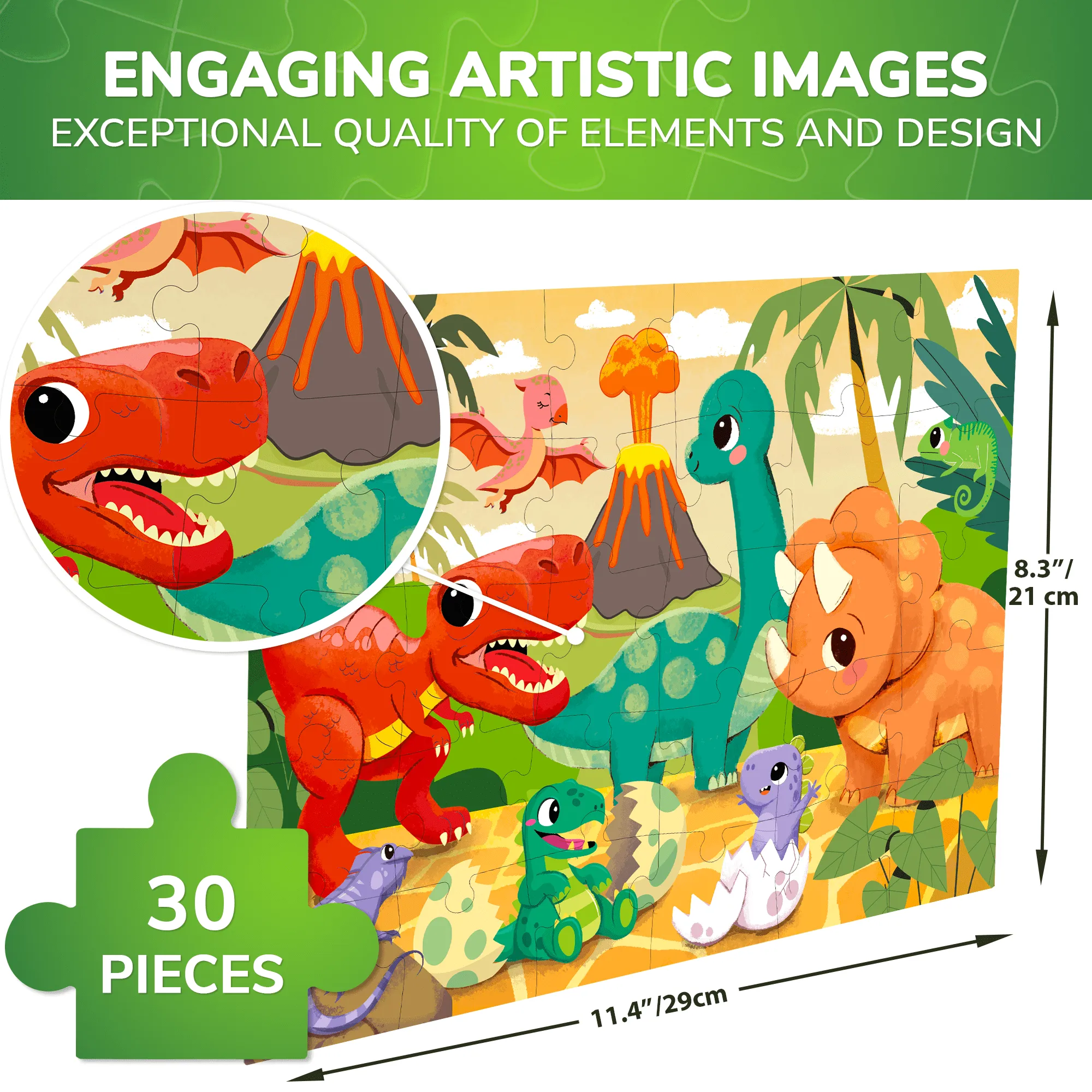 30 Pcs Jigsaw Puzzles for Kids | Dinosaurs