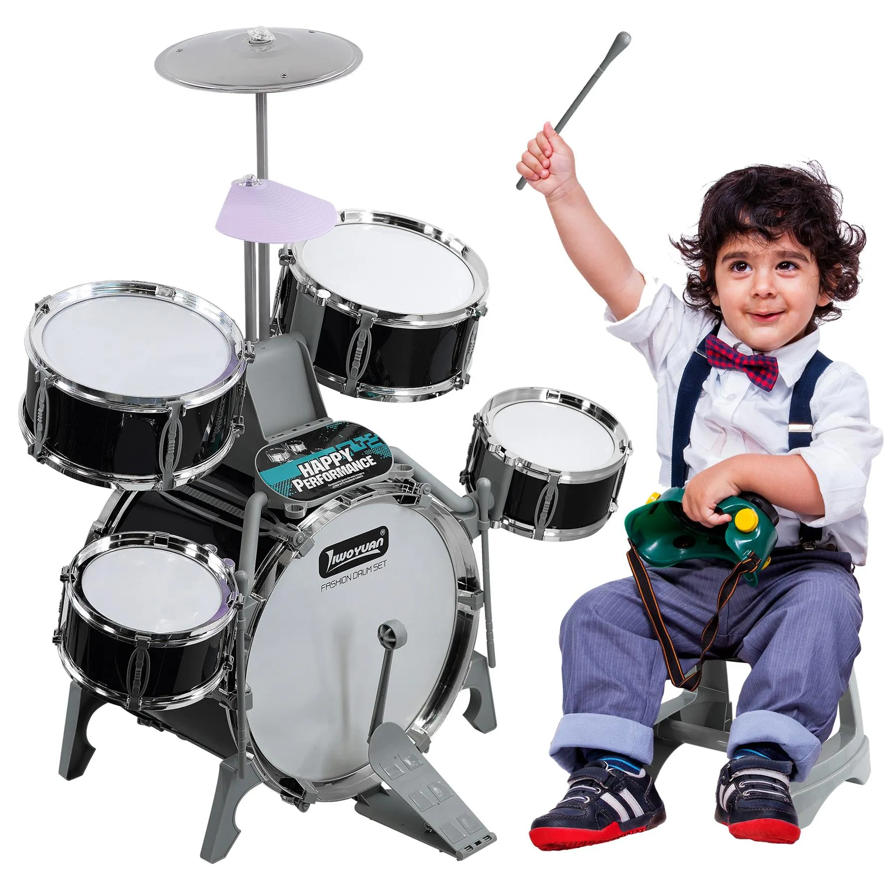 Black Multi functional Kids Jazz Drum Set