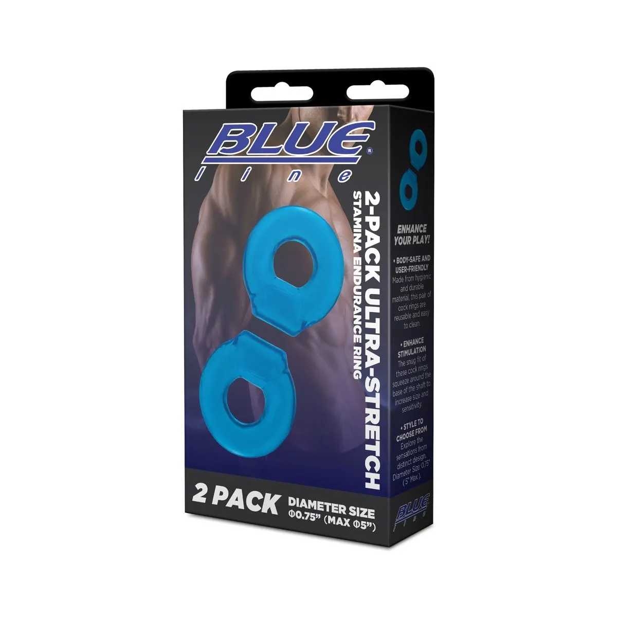 Blue Line Ultra Stretch Stamina Endurance Cock Ring Set 2 Pack Blue