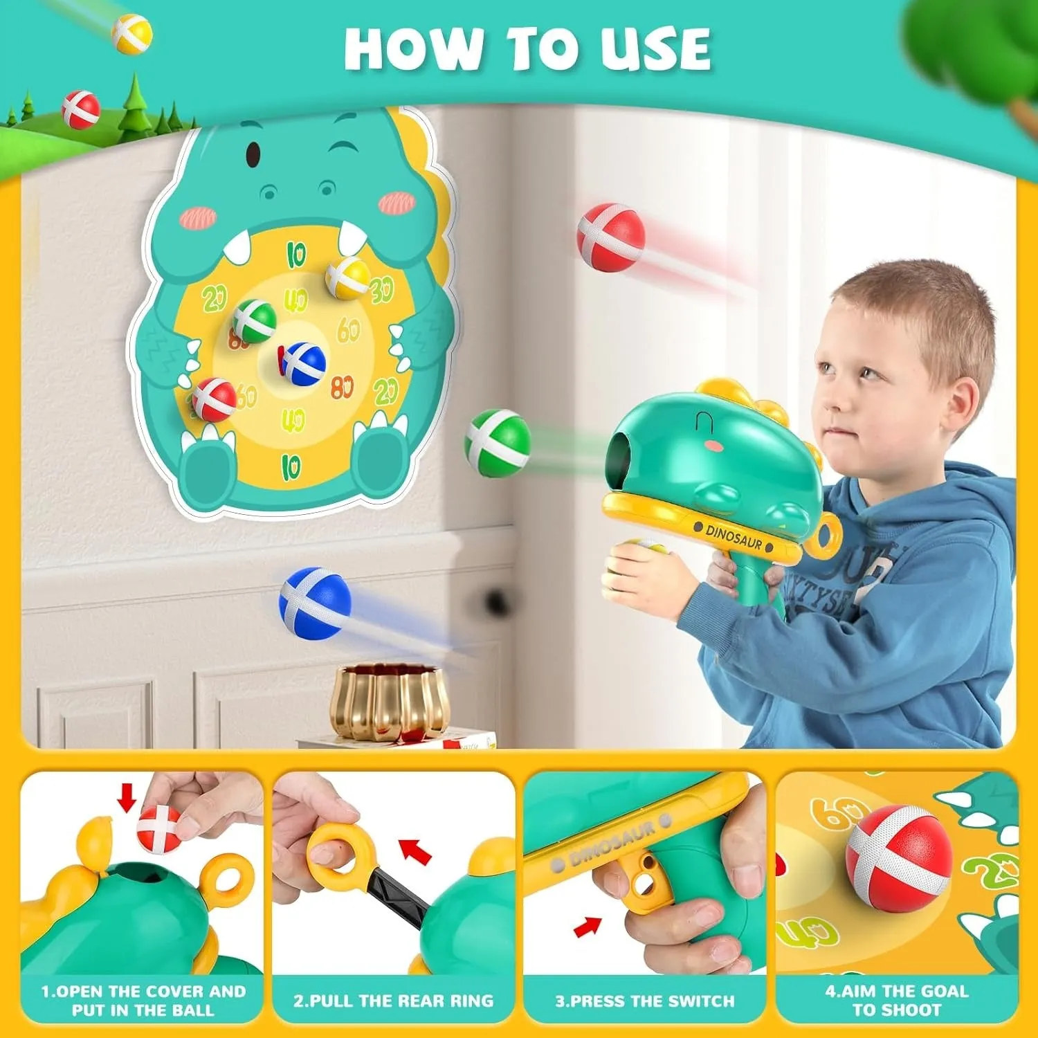 Dinosaur Sticky Ball Dart Board Target Shooting Game - 681