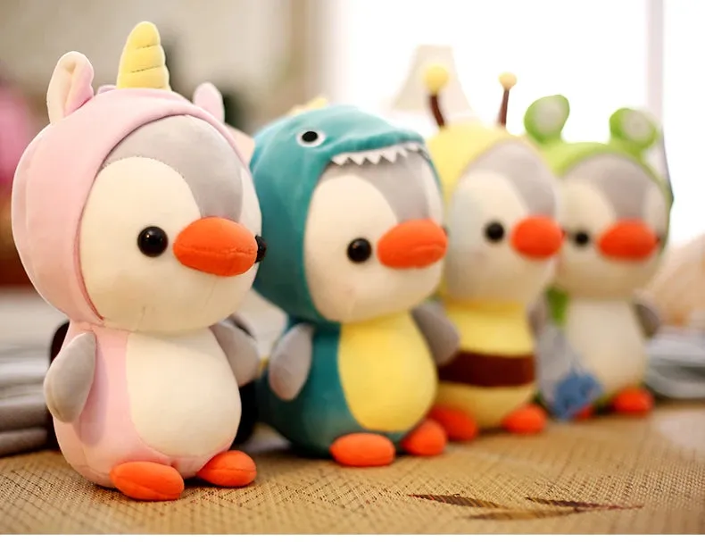 Kawaii Plush Toy Penguin Turns to Dinosaur, Frog, Unicorn, Bee | Cartoon Animal Stuffed Doll | Birthday & Christmas Gift for Kids