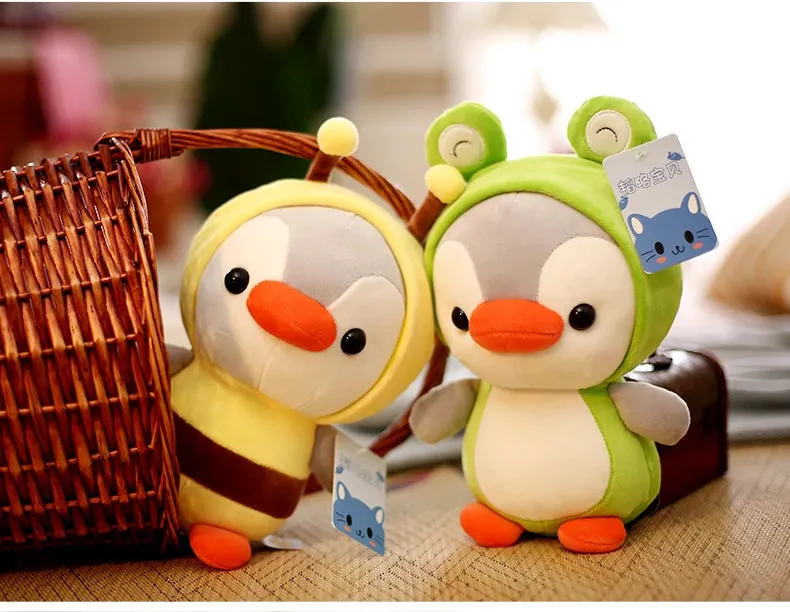 Kawaii Plush Toy Penguin Turns to Dinosaur, Frog, Unicorn, Bee | Cartoon Animal Stuffed Doll | Birthday & Christmas Gift for Kids