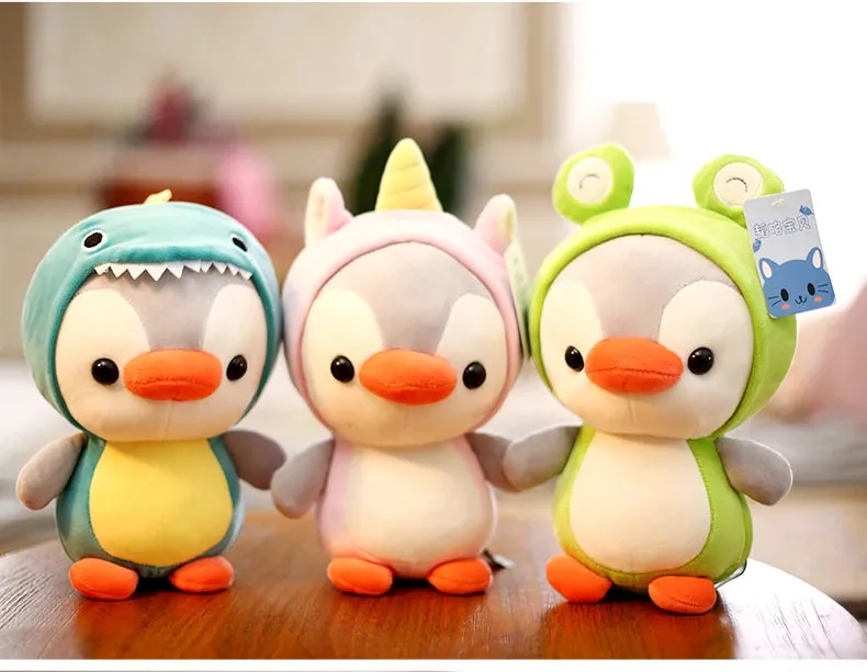 Kawaii Plush Toy Penguin Turns to Dinosaur, Frog, Unicorn, Bee | Cartoon Animal Stuffed Doll | Birthday & Christmas Gift for Kids