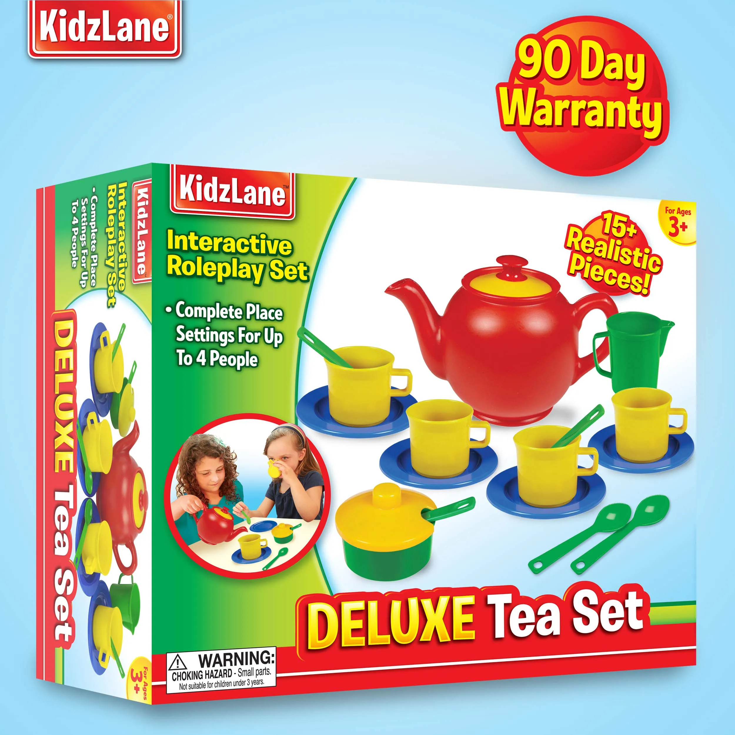 Kidzlane Play Tea Set, 15  Durable Plastic Pieces, Safe and BPA Free for Childrens Tea