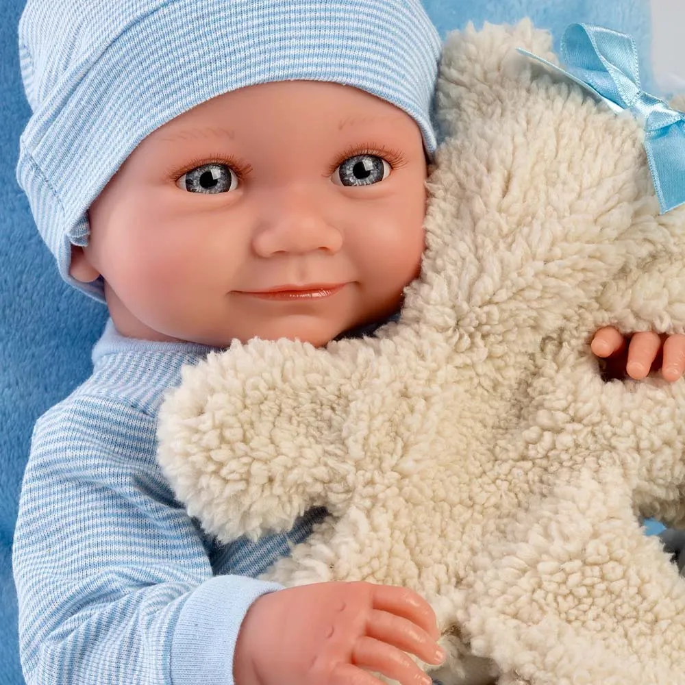 Llorens - Baby Boy Doll with Blue Cushion & Teddy Bear: Nico 40cm