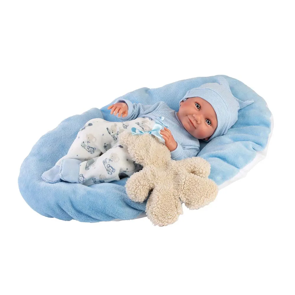 Llorens - Baby Boy Doll with Blue Cushion & Teddy Bear: Nico 40cm