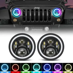 Suparee 7" RGBW Jeep LED Headlights with Turn signal Halos for 1997  Wrangler